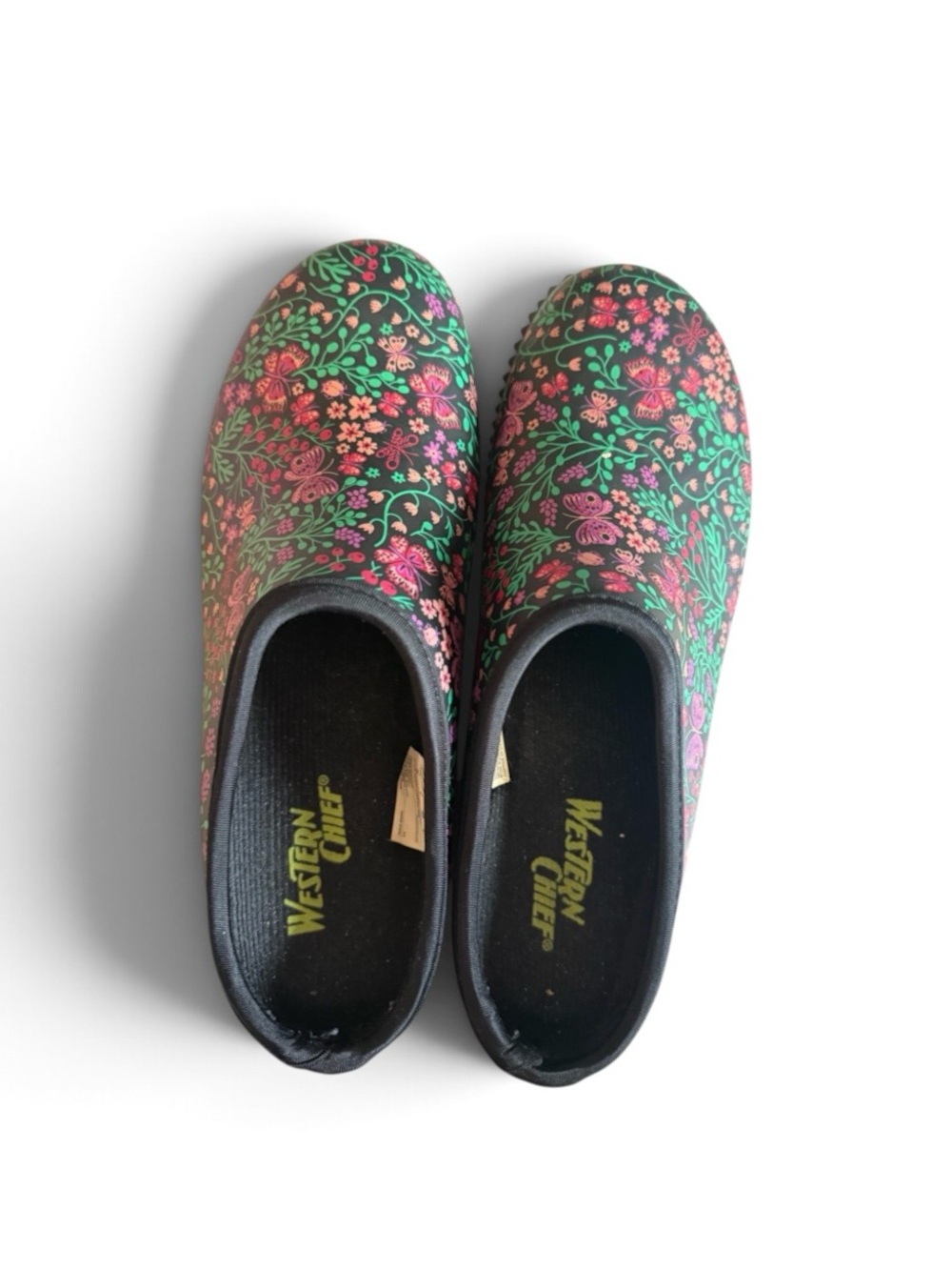 Western Chief Women's Floral Slip-On Rain Clogs - Green & Pink